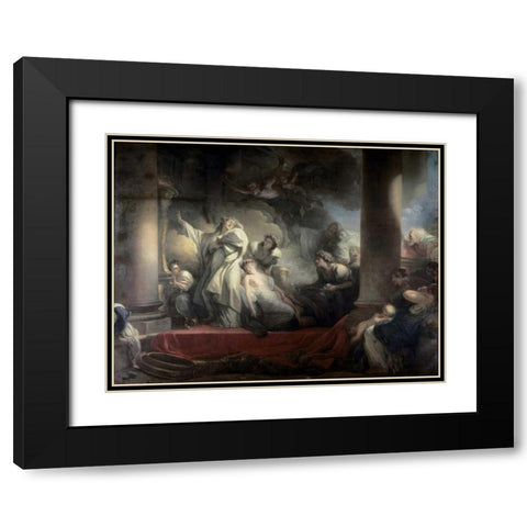 High Priest Coresus Sacrifices Himself To Save Callirhoe Black Modern Wood Framed Art Print with Double Matting by Fragonard, Jean Honore