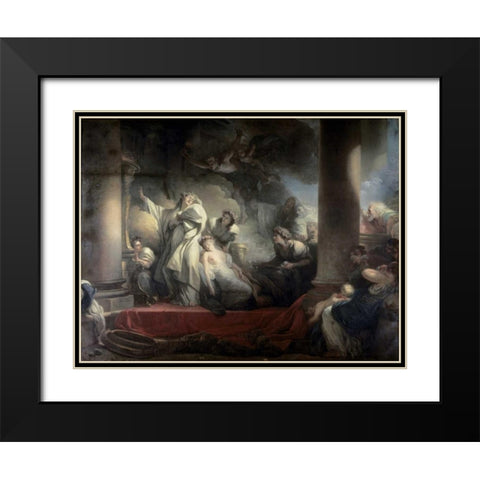 High Priest Coresus Sacrifices Himself To Save Callirhoe Black Modern Wood Framed Art Print with Double Matting by Fragonard, Jean Honore