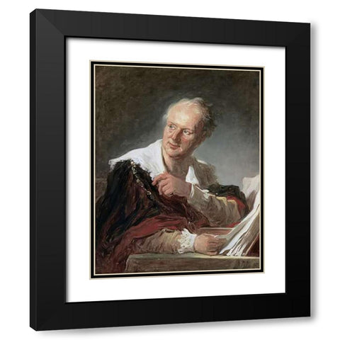 Portrait of Diderot Black Modern Wood Framed Art Print with Double Matting by Fragonard, Jean Honore