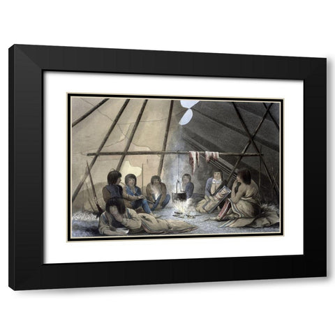 Interior of a Cree Indian Tent Black Modern Wood Framed Art Print with Double Matting by Franklin, John
