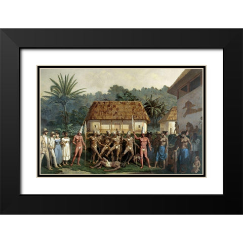 Indian Dancers Black Modern Wood Framed Art Print with Double Matting by Friedrich, Johann