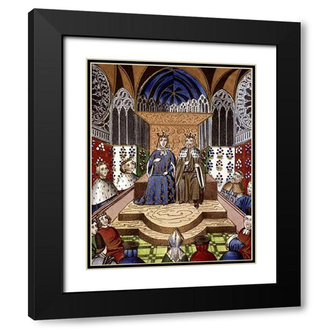 King of France and Emperor of Germany In Conference Black Modern Wood Framed Art Print with Double Matting by Froissart, Jean