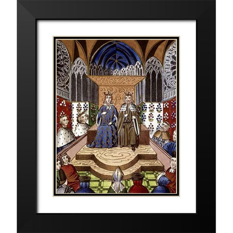 King of France and Emperor of Germany In Conference Black Modern Wood Framed Art Print with Double Matting by Froissart, Jean