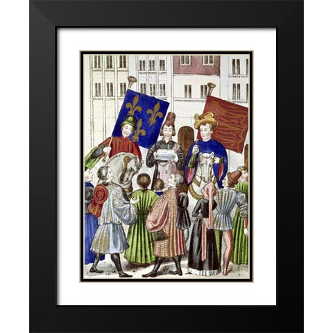 Proclamation of Truce Renewal: France and England Black Modern Wood Framed Art Print with Double Matting by Froissart, Jean