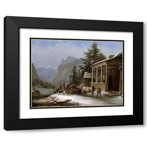Winter In The Bavarian Alps Black Modern Wood Framed Art Print with Double Matting by Gauermann, Jakob