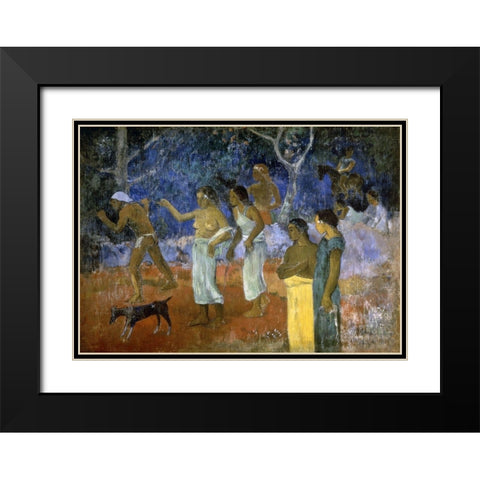 A Scene From a Tahitians Life Black Modern Wood Framed Art Print with Double Matting by Gauguin, Paul