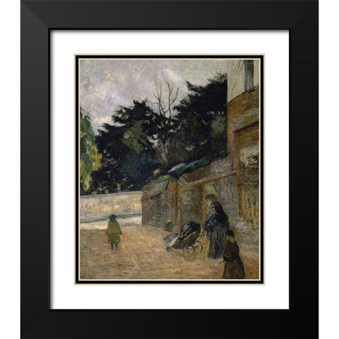 Children In The Street Black Modern Wood Framed Art Print with Double Matting by Gauguin, Paul