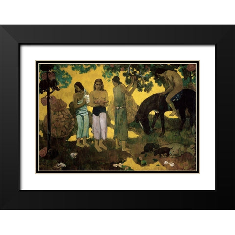 Harvest of Fruit Cuisine Black Modern Wood Framed Art Print with Double Matting by Gauguin, Paul