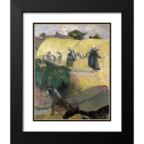 Haystacks Black Modern Wood Framed Art Print with Double Matting by Gauguin, Paul