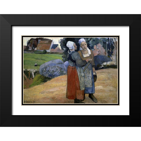 Paysannes Bretonnes Black Modern Wood Framed Art Print with Double Matting by Gauguin, Paul