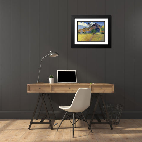Tahitian Landscape with a Mountain Black Modern Wood Framed Art Print with Double Matting by Gauguin, Paul