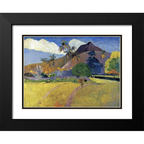 Tahitian Landscape with a Mountain Black Modern Wood Framed Art Print with Double Matting by Gauguin, Paul