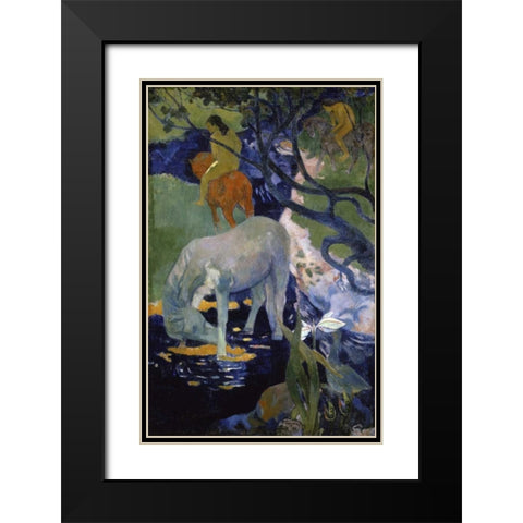 The White Horse - Le Cheval Blanc Black Modern Wood Framed Art Print with Double Matting by Gauguin, Paul