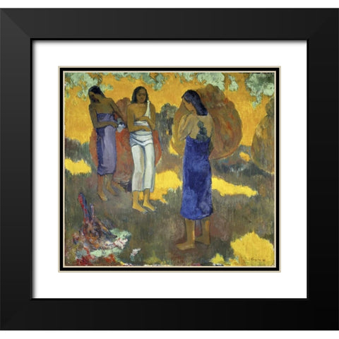 Three Tahitian Women Against a Yellow Background, - Trois Tahitiennes sur un Fond Jaune Black Modern Wood Framed Art Print with Double Matting by Gauguin, Paul