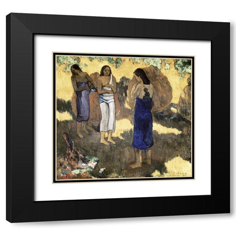 Women Standing Against A Yellow Background Femmes Debout Sur Fond Jaune Black Modern Wood Framed Art Print with Double Matting by Gauguin, Paul
