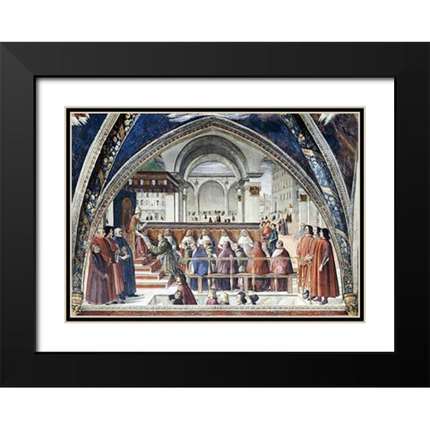 Confirmation of The Order of Saint Francis Black Modern Wood Framed Art Print with Double Matting by Ghirlandaio, Domenico