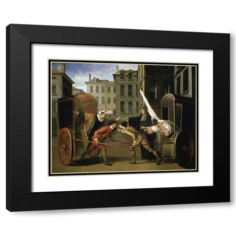 Two Coaches Black Modern Wood Framed Art Print with Double Matting by Gillot, Claude