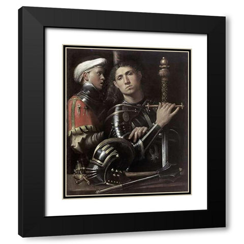 Portrait of a Man In Armor With His Page Black Modern Wood Framed Art Print with Double Matting by Giorgione, Giorgio