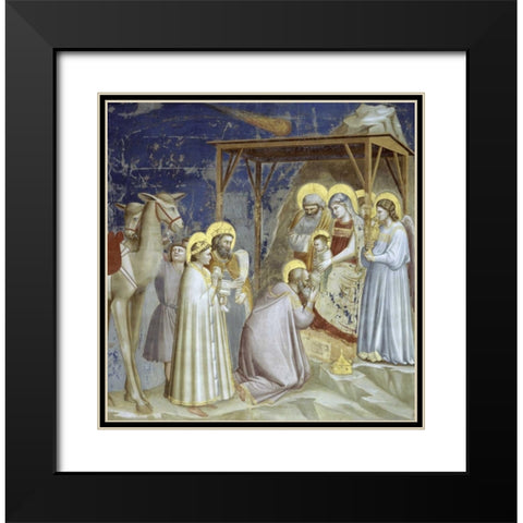 Adoration of The Magi Black Modern Wood Framed Art Print with Double Matting by Giotto