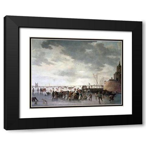 Scene On The Ice Near Dordecht Black Modern Wood Framed Art Print with Double Matting by Van Goyen, Jan