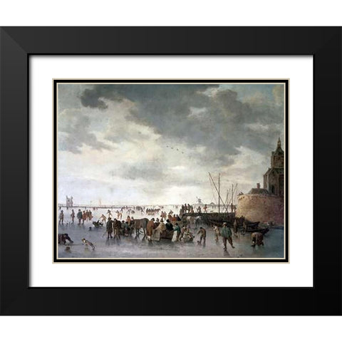 Scene On The Ice Near Dordecht Black Modern Wood Framed Art Print with Double Matting by Van Goyen, Jan