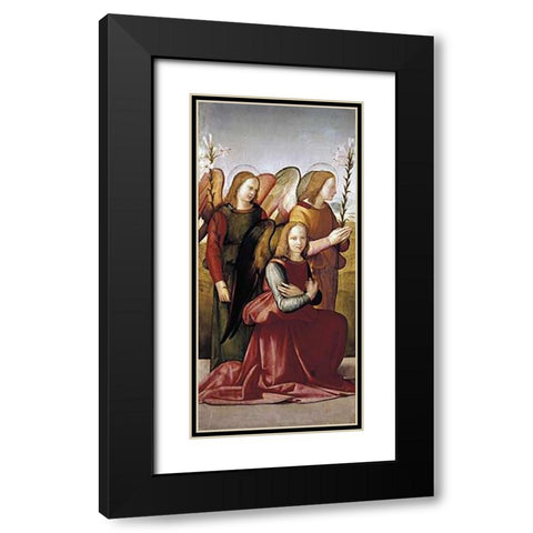 Angels of The Annunciation Black Modern Wood Framed Art Print with Double Matting by Granacci, Francesco