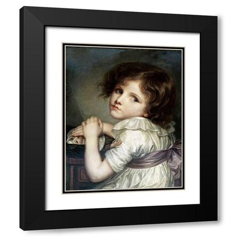Child With a Doll Black Modern Wood Framed Art Print with Double Matting by Greuze, Jean Baptiste
