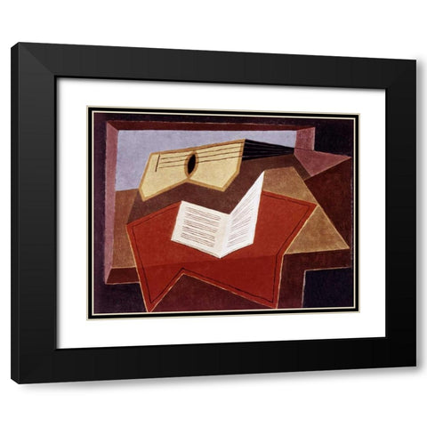 Guitar With Sheet of Music Black Modern Wood Framed Art Print with Double Matting by Gris, Juan