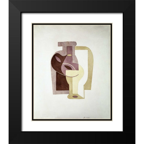 Still Life Black Modern Wood Framed Art Print with Double Matting by Gris, Juan