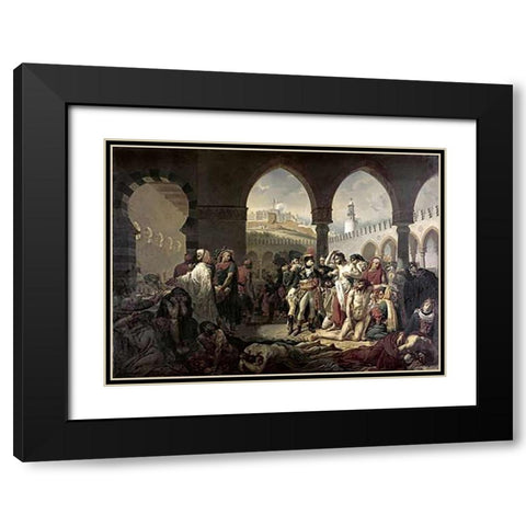 Napoleon Bonaparte Visiting The Plague Stricken at Jaffa Black Modern Wood Framed Art Print with Double Matting by Gros, Antoine-Jean