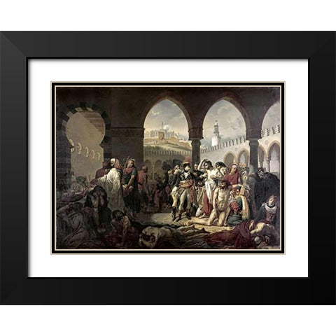Napoleon Bonaparte Visiting The Plague Stricken at Jaffa Black Modern Wood Framed Art Print with Double Matting by Gros, Antoine-Jean
