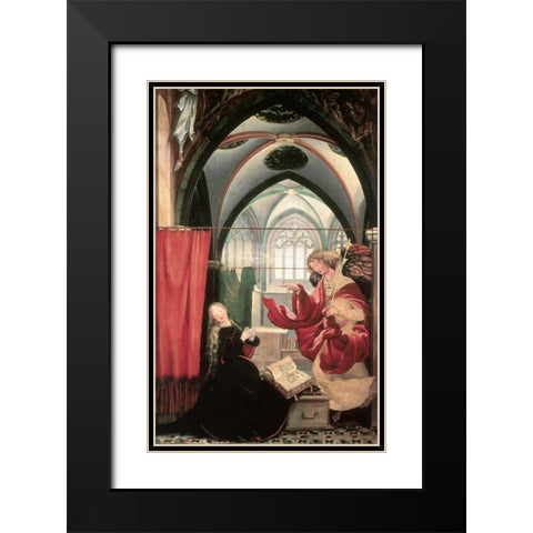 Isenheim Altarpiece: Annunciation Black Modern Wood Framed Art Print with Double Matting by Grunewald, Mathias