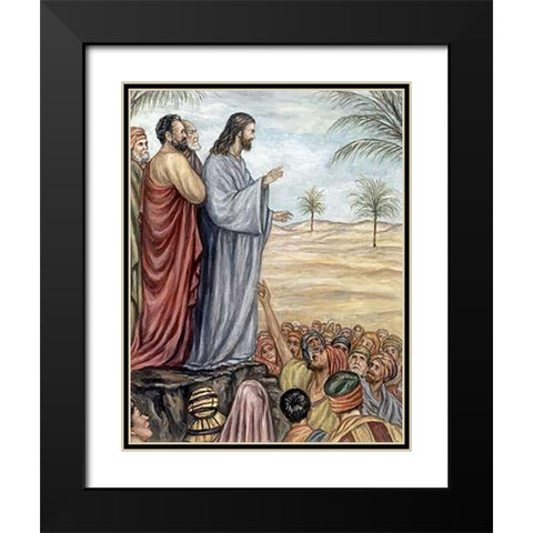 Sermon On The Mount Black Modern Wood Framed Art Print with Double Matting by Guercino, Giovanni
