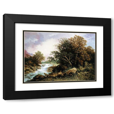 Deer Near a Stream Black Modern Wood Framed Art Print with Double Matting by Hasch, Carl