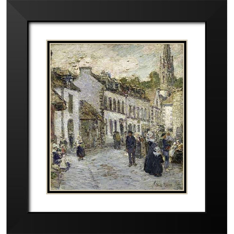 Street In Pont Aven In Evening Black Modern Wood Framed Art Print with Double Matting by Hassam, Childe