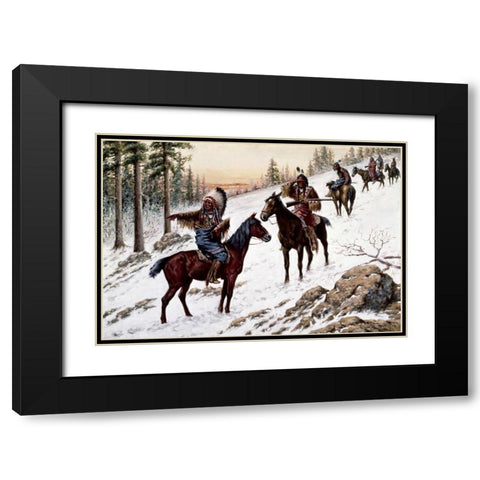 Indians On The Trail Black Modern Wood Framed Art Print with Double Matting by Hauser, John