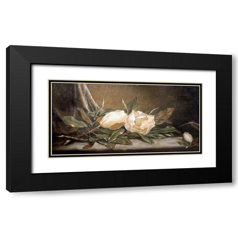 White Magnolias On a Blue Cloth Black Modern Wood Framed Art Print with Double Matting by Heade, Martin Johnson