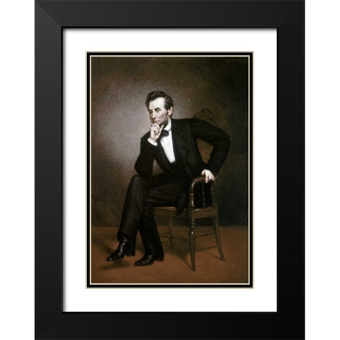 Abraham Lincoln Black Modern Wood Framed Art Print with Double Matting by Healy, George Peter Alexander