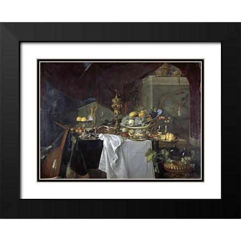 A Dessert Black Modern Wood Framed Art Print with Double Matting by De Heem, Jan Davidsz