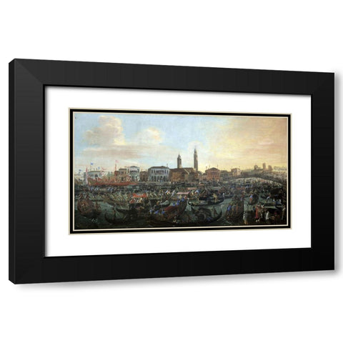 Boats In Murano Black Modern Wood Framed Art Print with Double Matting by Heintz, Joseph