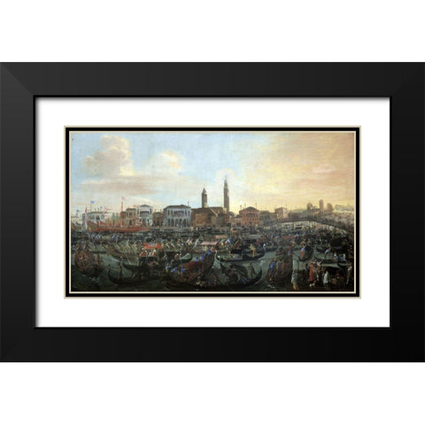 Boats In Murano Black Modern Wood Framed Art Print with Double Matting by Heintz, Joseph