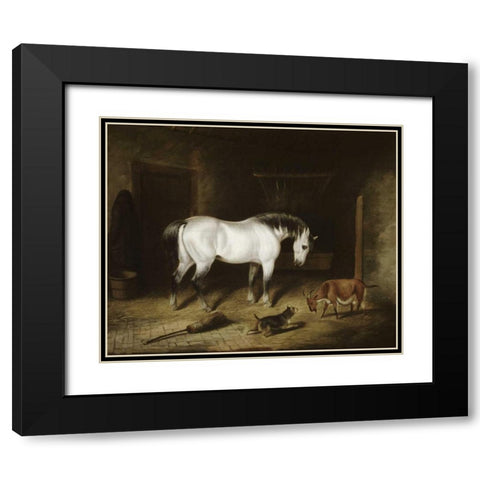 White Horse Black Modern Wood Framed Art Print with Double Matting by Herring, John Frederick