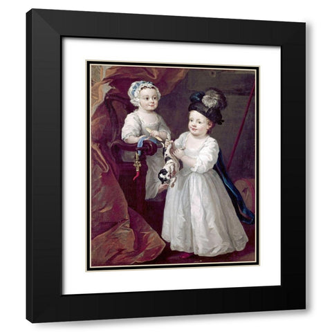 Lord Grey and Lady Mary West As Children Black Modern Wood Framed Art Print with Double Matting by Hogarth, William