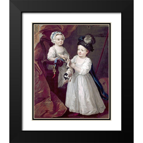 Lord Grey and Lady Mary West As Children Black Modern Wood Framed Art Print with Double Matting by Hogarth, William