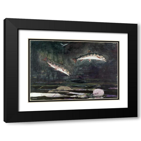 Leaping Trout Black Modern Wood Framed Art Print with Double Matting by Homer, Winslow