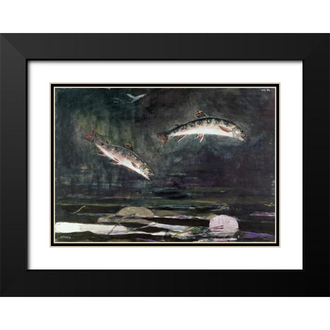 Leaping Trout Black Modern Wood Framed Art Print with Double Matting by Homer, Winslow