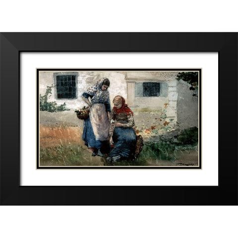 Picking Flowers Black Modern Wood Framed Art Print with Double Matting by Homer, Winslow