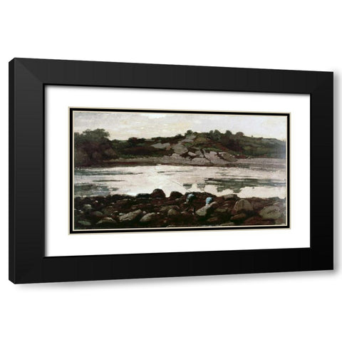Fisherman on Rocks Black Modern Wood Framed Art Print with Double Matting by Homer, Winslow