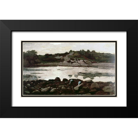 Fisherman on Rocks Black Modern Wood Framed Art Print with Double Matting by Homer, Winslow