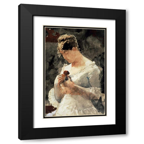 Woman with a Rose Black Modern Wood Framed Art Print with Double Matting by Homer, Winslow